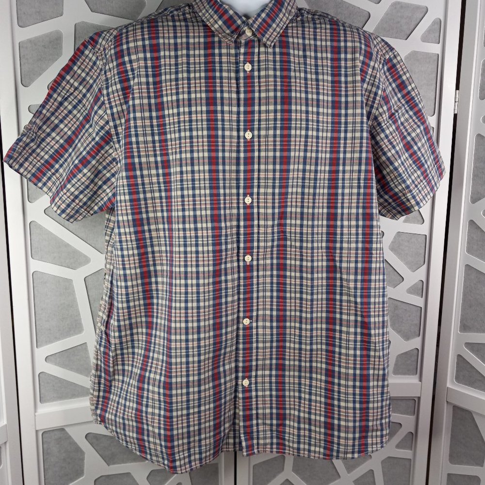 Levis XXL Button Front Plaid Short Sleeve Western Shirt Blue Red
